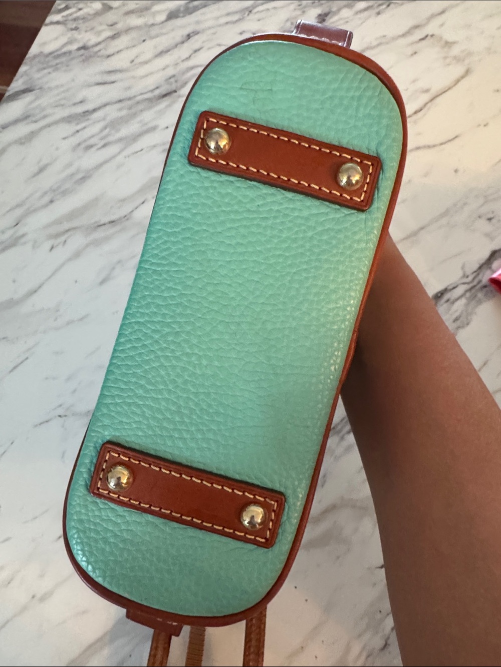 Dooney & Bourke Turquoise and Brown Pebble Leather Mini Satchel - Picture 4 of 9